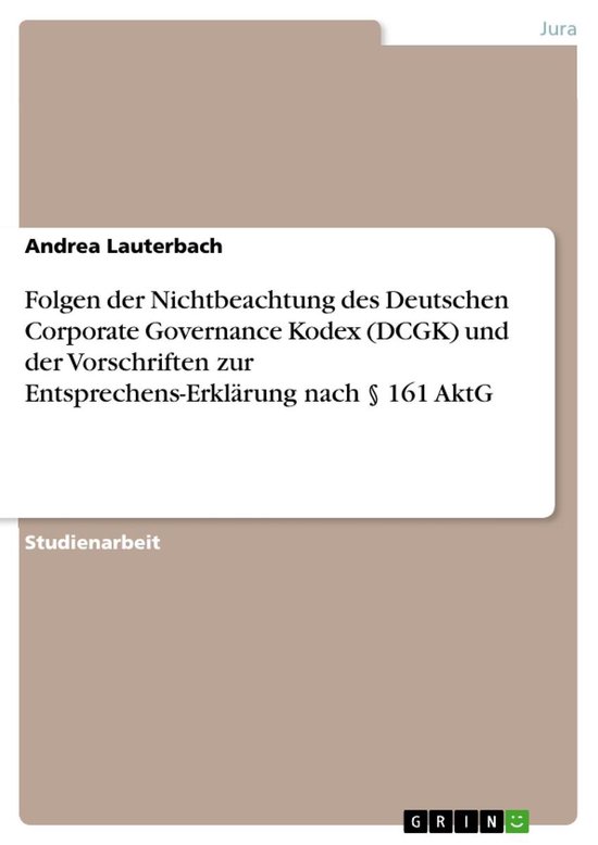 Folgen der Nichtbeachtung des Deutschen Corporate Governance ... - cover