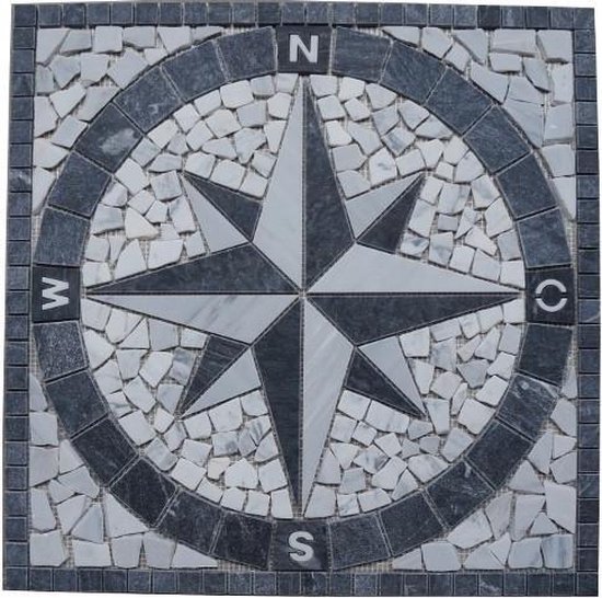 Mozaiek tegel - medallion -windroos - marmer - grijs wit - 60 x 60 cm - 014  | bol.com