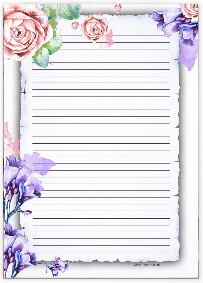 Schrijfblok Watercolor Flowers - 50 vel A4 formaat gelinieerd papier