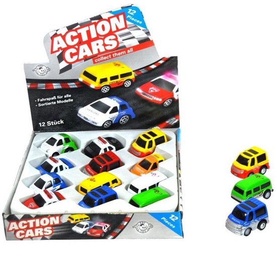 Metalen speelgoed frictie auto's 12 stuks in display | bol.com