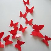3D Vlinders Rood (12 stuks) - Muursticker / Muurdecoratie voor Kinderkamer / Babykamer / Woonkamer