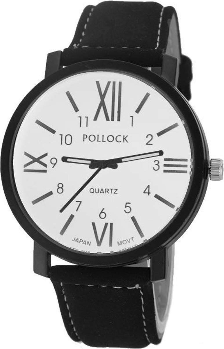Pollock Roman White Quartz Horloge | Zwart/Wit | Kunstleder | Ø 45 mm