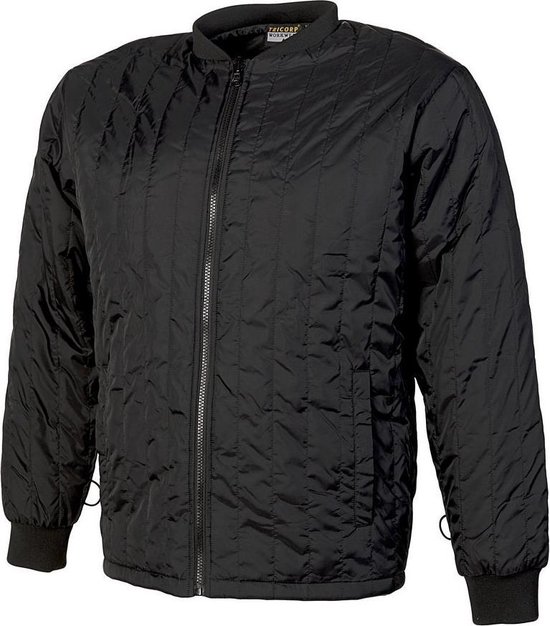 Zwarte Tricorp thermo jas met rits, ronde hals en horizontale quilting.