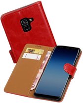Zakelijke Book Case Telefoonhoesje Geschikt voor de Samsung Galaxy A7 2018 - Portemonnee Hoesje - Pasjeshouder Wallet Case - Rood