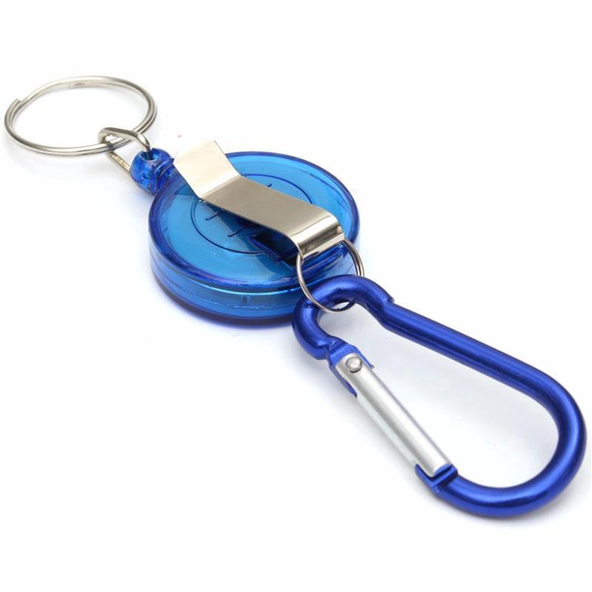 Intrekbare sleutelhanger met karabijnhaak, uittrekbaar, telescopische sleutelhanger van metalen kabel, ID-kaarthouder, robuust, voor het bevestigen van sleutels en toegangskaarten, Zwart, L