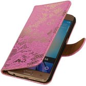 Samsung Galaxy Grand Max - Roze Lace / Kant Design - Book Case Wallet Cover Hoesje