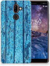 Nokia 7 Plus Uniek TPU Hoesje Wood Blue