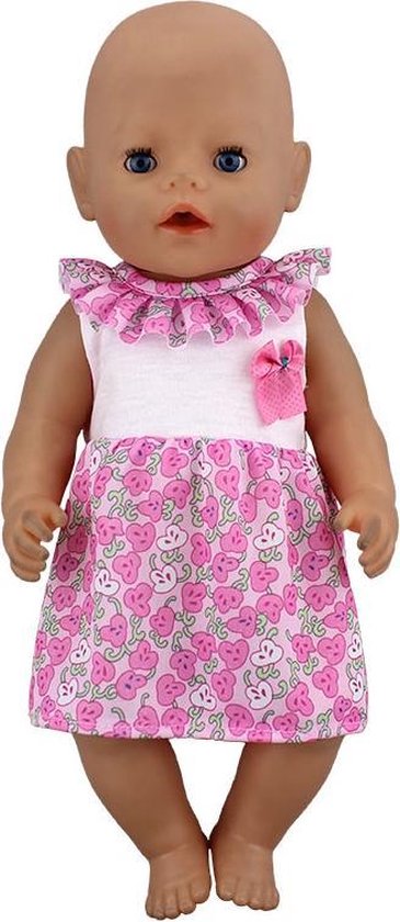Roze jurk met bloemetjes en strikje geschikt voor Baby Born of pop met  lengte van 38... | bol.com