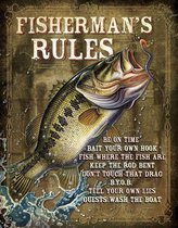 Signs-USA Fisherman's Rules - Retro Wandbord - Metaal - 40x30 cm