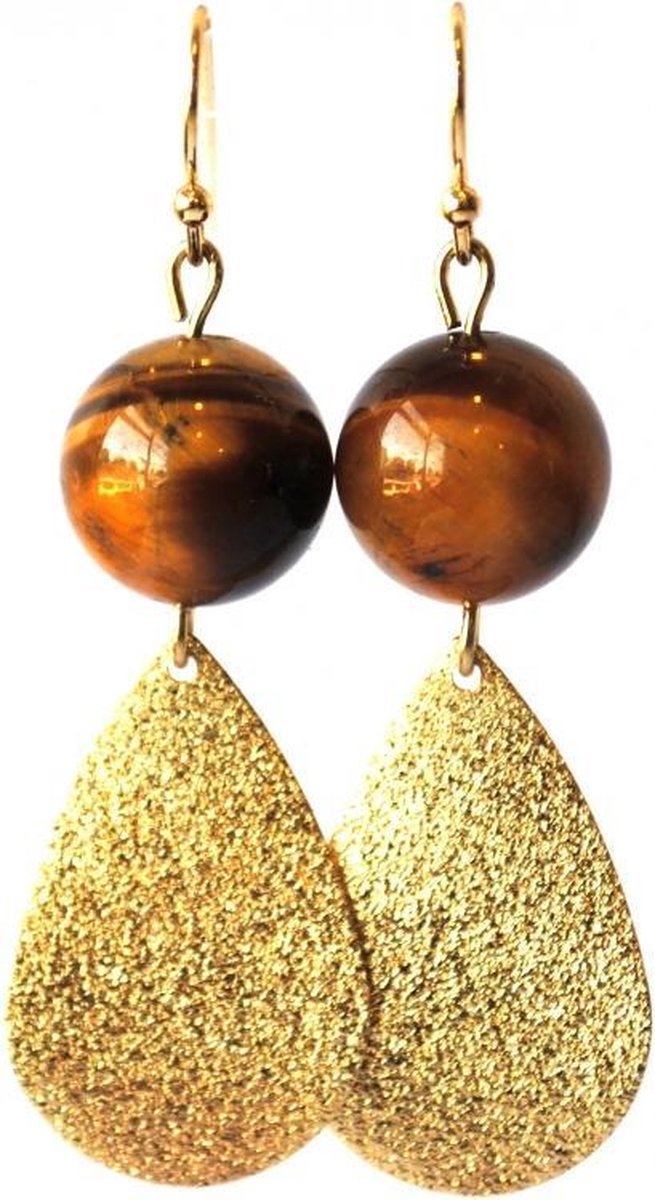 30mm x 10mm Tijgeroog Druppel- Half Doorboord