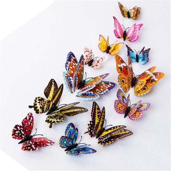 12x Glow Papillons 3D couleur foncée avec aimant et autocollant pour mur, koelkast portes , etc.