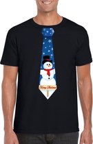 Zwart kerst T-shirt voor heren - Sneeuwpoppen stropdas print M