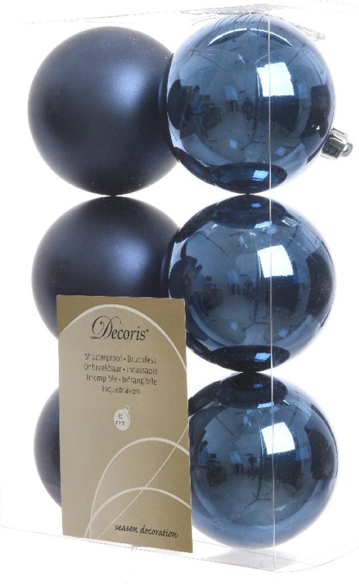 6 stuks Kerstbal plastic glans-mat diameter 8cm nacht blauw KSD