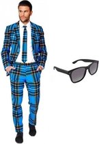Heren kostuum / pak met Schotse print maat 56 (3XL) - met gratis zonnebril