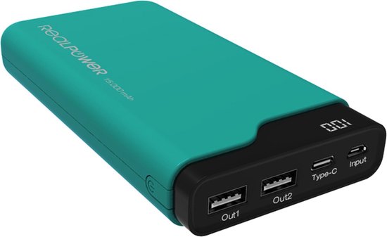 RealPower PB-15.000C 15.000 mAh Zwart, Groen powerbank