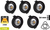 5 Pack - Inbouw LED Spot 5w Flat, 450 Lumen, 2700K, Kantelbaar, IP54, Dimbaar, CRI90, Zwart Armatuur, Gatmaat 75mm