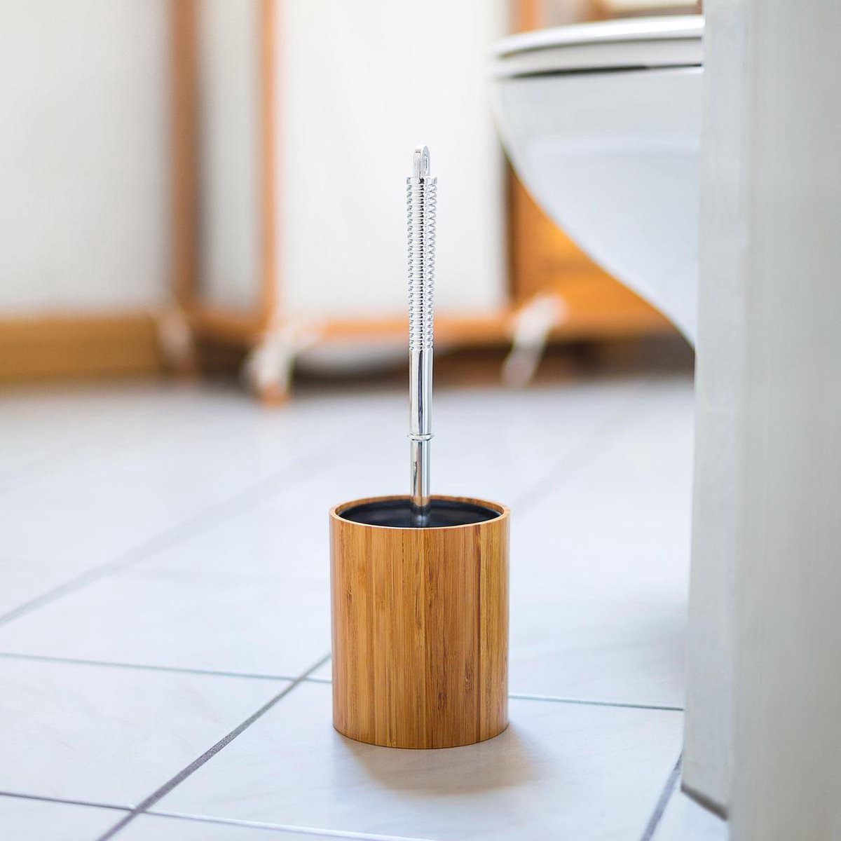 Relaxdays toilet accessoires set, staande wc-rolhouder, toiletborstelhouder met wc-borstel, rvs, toiletrolhouder, zilver