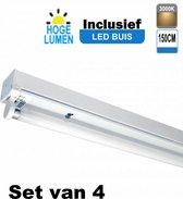 LED Buis armatuur 150cm - Enkel | Inclusief Hoge Lumen LED Buis - 3000K - Warm wit (Set van 4 stuks)