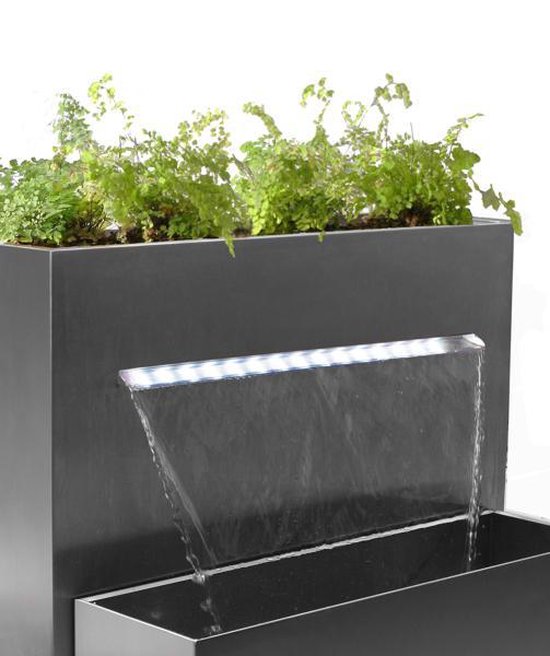 Grande jardinière rectangulaire en acier inoxydable et cascade avec  éclairage LED H89cm | bol.com
