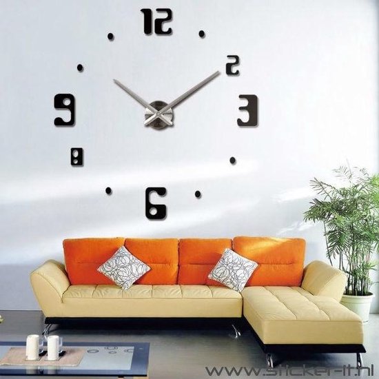 FLEXISTYLE Beker Tijd voor koffie moderne keuken wandklok, 3D Romeins, wanddecoratie (zwart