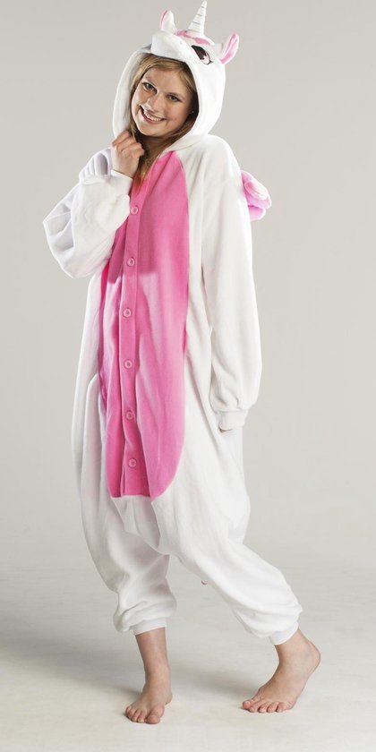 KIMU Onesie Pegasus enfants costume licorne blanc rose licorne - taille  128-134 -... | bol.com