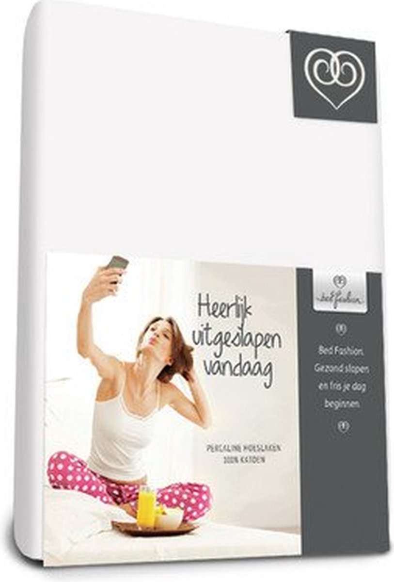 Bed-Fashion katoenen hoeslaken Wit - 180 x 210 cm - Wit