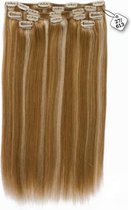 Clip in Extensions, 100% Human Hair Straight, 18 inch, kleur #27/613 Dark Blonde/ Light Blonde