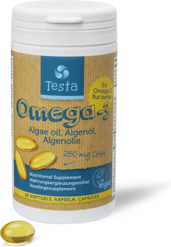 Testa Omega 3 Algenolie. Hoogste concentratie Vegan Omega-3 DHA 250mg. 60 Capsules Plantaardig