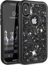 Apple iPhone X / XS Glitter Back over - Zwart - PC Hard - Shockproof