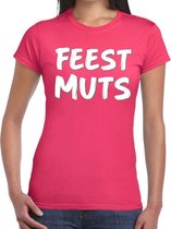 Feestmuts tekst t-shirt roze voor dames S