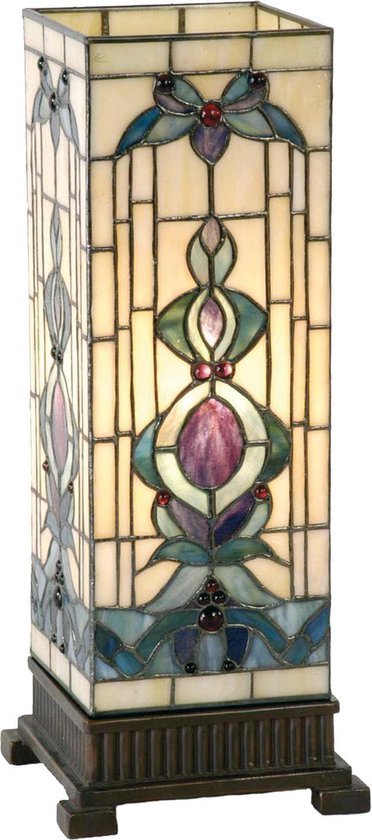 Tiffany Tafellamp 18*18*45 cm E27/max 1*40W Beige, Blauw Glas in lood Rechthoek Tiffany Bureaulamp Tiffany Lampen