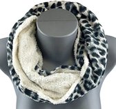 Colsjaal dames sjaal wintersjaal teddy stof ronde sjaal warme sjaal fleece gevoerd panterprint wit