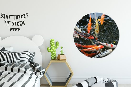 WallCircle - Cercle mural - Cercle mural - Un grand groupe de carpes koï - Aluminium - Dibond - 90x90 cm - Intérieur et extérieur