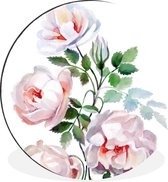 WallCircle - Wandcirkel - Muurcirkel - Waterverf - Rozen - Bloemen - Aluminium - Dibond - ⌀ 30 cm - Binnen en Buiten