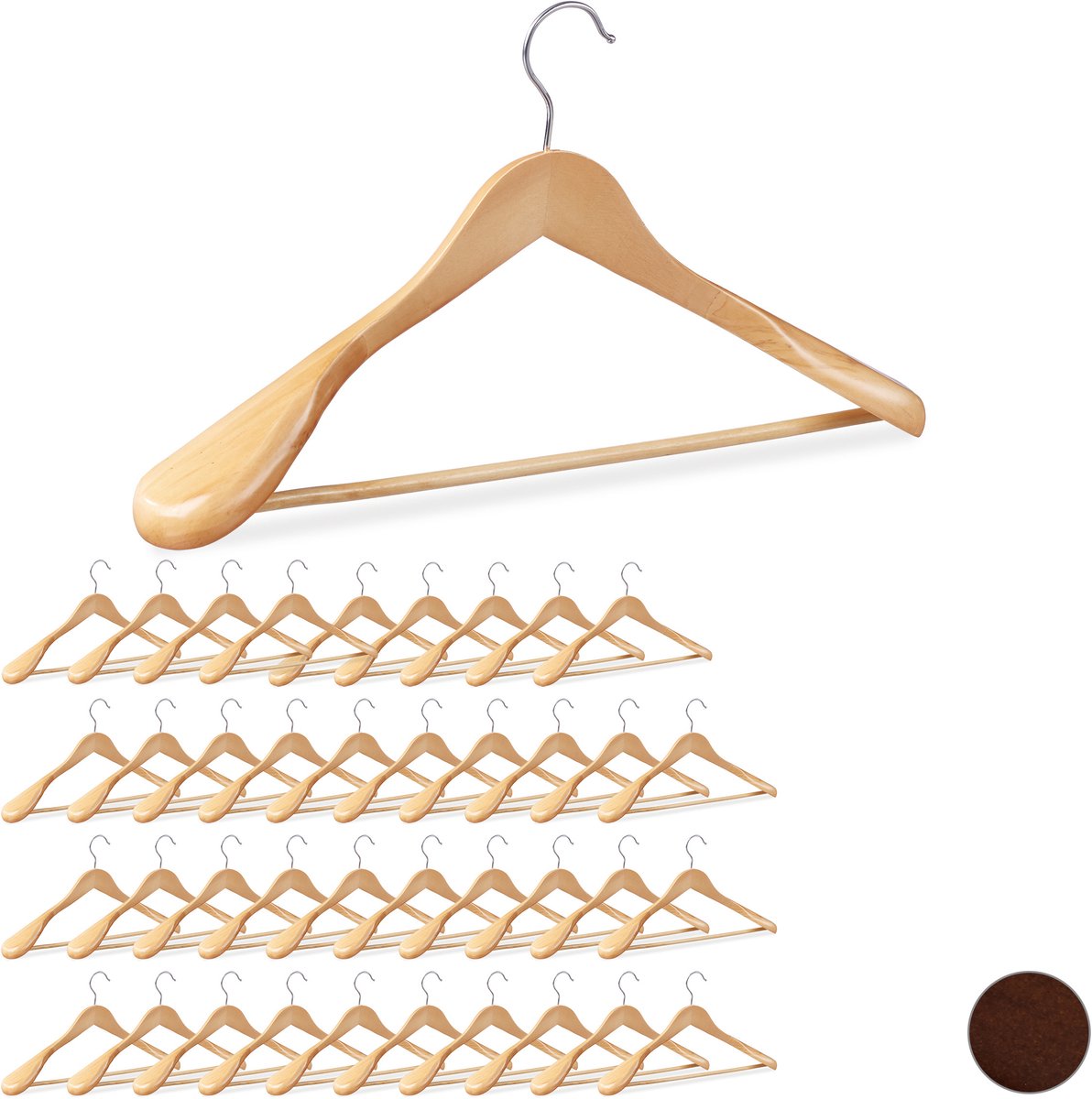40 x kledinghanger - voor pakken - brede schouder - kleerhangers hout - naturel