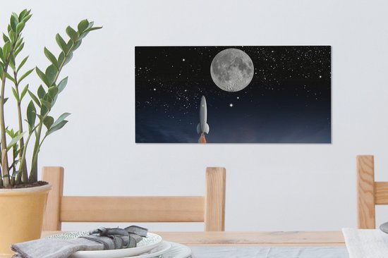 Tableau sur toile Un dessin de la navette spatiale et de la pleine lune - 40x20 cm - Décoration murale Art