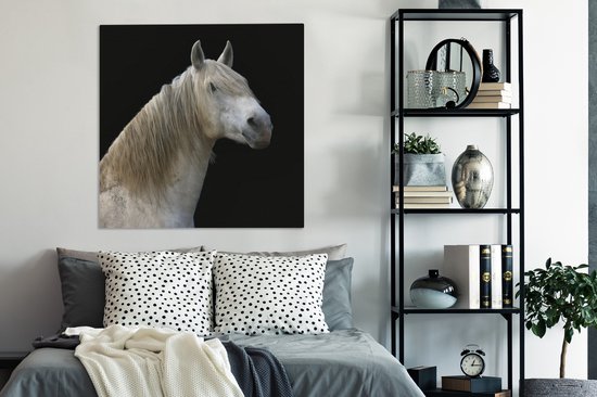 Cheval Wit sur toile fond noir 2cm 90x90 cm - Tirage photo sur toile (Décoration murale salon / chambre) / Peintures sur toile Animaux de la ferme