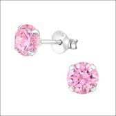 Aramat jewels ® - Ronde oorbellen met zirkonia 925 zilver roze 6mm