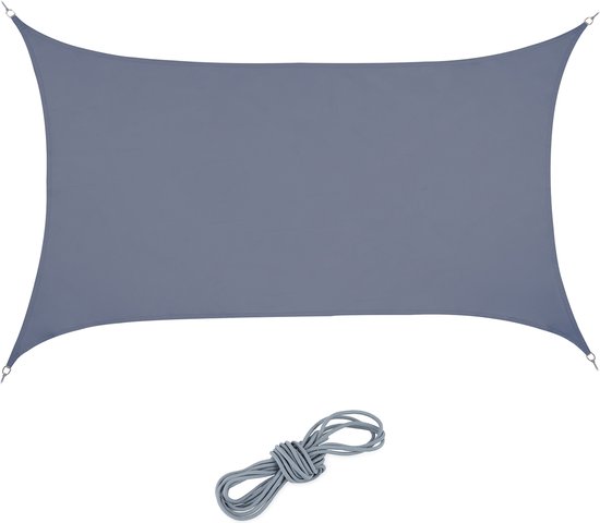Relaxdays schaduwdoek rechthoek, 3.5 x 4.5 m, waterafstotend, uv bestendig, met touwen, terras, balkon, bordeaux