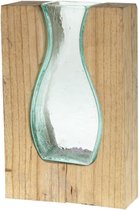 - bloemvaas hout / glas 18x7x25cm - natural - 18x7x25