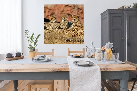 Affiche Cheetah mère et ses petits - 100x100 cm XXL