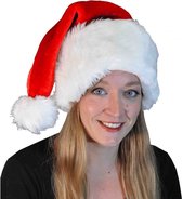 Luxe pluche kerstmuts rood/wit met brede rand voor volwassenen - Kerstaccessoires/kerst verkleedaccessoires