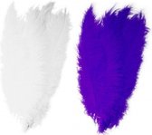 4x stuks grote veer/veren/struisvogelveren 2x wit en 2x paars van 50 cm - Decoratie sierveren