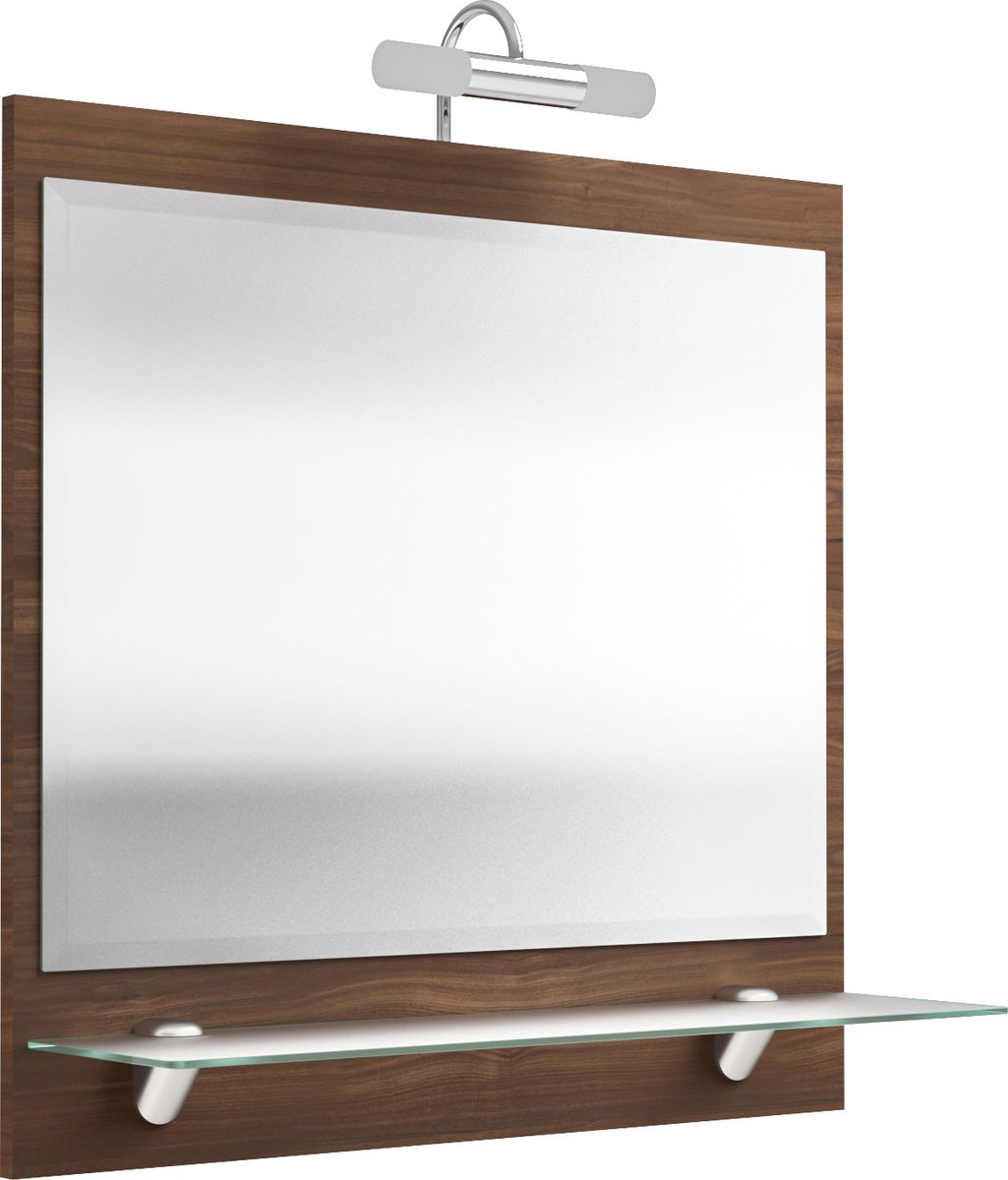 Spiegel Milan Walnoot - Breedte 70 cm - Hoogte 68 cm - Diepte 22 cm - Met verlichting