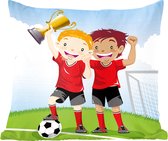 Sierkussens - Kussen - Een illustratie van twee voetballers die een prijs hebben gewonnen - 45x45 cm - Kussen van katoen