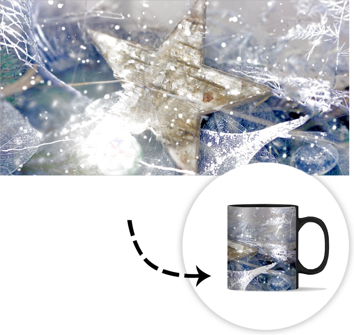 Magische Mok - Foto op Warmte Mokken - Koffiemok - Een kerstster met ijzel - Magic Mok - Beker - 350 ML - Theemok