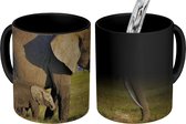 Magische Mok - Foto op Warmte Mokken - Koffiemok - Moeder en baby olifant door de savanne - Magic Mok - Beker - 350 ML - Theemok