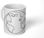 Mok - One line tekening van wereldbol - 350 ML - Beker