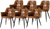 WAYS. – Kunstleren eetkamerstoelen – Cognac – Uniek en modern design – Metalen poten – 6 stuks