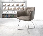Gestoffeerde-stoel Elda-Flex met armleuning X-frame roestvrij staal taupe vintage